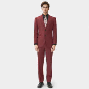 Completo da <span class=keywords><strong>Uomo</strong></span> di Lusso Bordeaux 100% Pura Lana, Monopetto <span class=keywords><strong>Classico</strong></span> con Revers a Notch, <span class=keywords><strong>Abito</strong></span> Formale da Sposo - Product Image 3