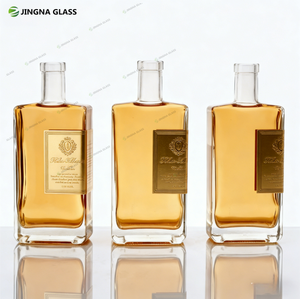 高透明度フラットスクエアカスタムラベル500ml 750mlウイスキーウォッカジンラムテキーラブランデーガラス瓶（コルク付き） - Product Image 2