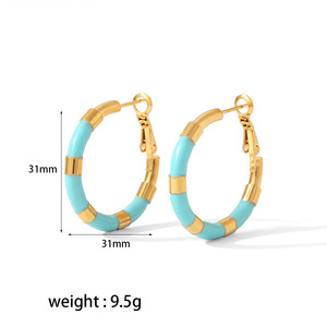 ต่างหูห่วงทรงเรขาคณิตหลากสี ชุบทอง 18K ทำจากโลหะผสมสังกะสี เหมาะสำหรับงานปาร์ตี้สำหรับผู้หญิง - Product Image 4