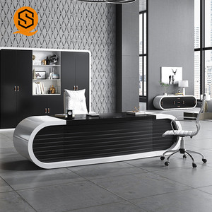 Escritorio de acrílico semicircular elegante para oficina en casa, mesa de ordenador Director Ceo con cajón - Product Image 3