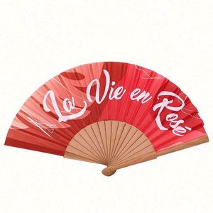 Éventail pliant portable en bambou de style chinois avec logo personnalisé, idéal pour mariages et événements, en bois, papier et tissu - Product Image 4