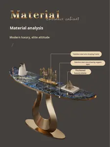 Consolle Moderna per <span class=keywords><strong>Soggiorno</strong></span> con Struttura in Acciaio Inox Dorato e Piano in Marmo, Tavolo Decorativo per <span class=keywords><strong>Ingresso</strong></span> con Spazio di Archiviazione - Product Image 4