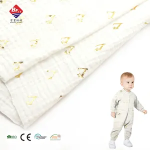 Comfortable 100% cotton crepe fabric foil printed double sided crepe muslin fabric for baby garment shirt