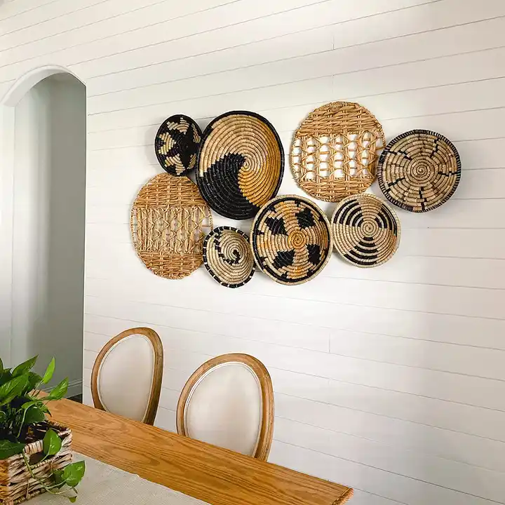 UPKOCH Cesta colgante de pared tejida con astillas de madera, cesta de  almacenamiento decorativa, cesta de almacenamiento rústica para utensilios  de