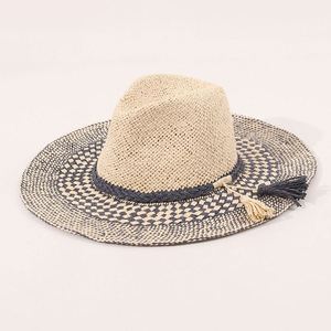 Chapeau de paille Panama à large bord tressé à la main, style européen et américain, élégant, rayé, décontracté, pour la plage et les vacances, collection 2025 - Product Image 1