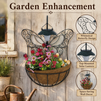 Panier de Jardin Suspendu Papillon Solaire avec Doublure en Fibre de Coco et Cadre en Fer Thermolaqué pour Décoration Quotidienne de Patio