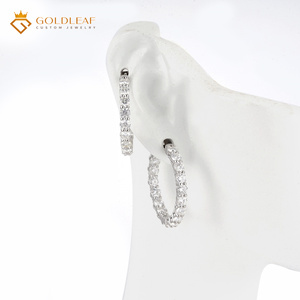 Pendientes de Aro con Moissanita de Corte Redondo, Plata de Ley 925, con Incrustaciones de Circonitas, para Regalo de Boda o Fiesta - Product Image 6
