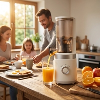 Tragbarer elektrischer Slow Juicer mit reinem Kupfermotor, geräuscharm, tropffreiem Ausguss und Rücklauffunktion für Weizengras, Früchte und den Hausgebrauch