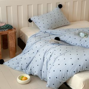 Polka Dot Milk Pom Pom Four Piece Bedding Set Coral Fleece <b>Fitted</b> <b>Sheet</b> <b>Single</b> Double Size Breathable Home Use - Product Image 1