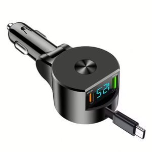 3 in 1 Retractable Car Charger Usb <b>Type</b> <b>C</b> <b>Cable</b> <b>Charging</b> Cord PD 30W Cigarette Lighter Adapter for Mobile Phone - Product Image 2