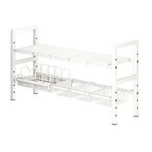 Sea Shark Extendable Kitchen Sink Storage <b>Rack</b> Carbon Steel Multi Tier Pot <b>Rack</b> For Home Cabinet Use - Product Image 3