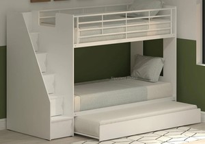 <span class=keywords><strong>Lit</strong></span> superposé moderne en bois massif avec <span class=keywords><strong>lit</strong></span> <span class=keywords><strong>gigogne</strong></span> et <span class=keywords><strong>lit</strong></span> d'appoint escamotable, rangement intégré, escalier, blanc - Product Image 4