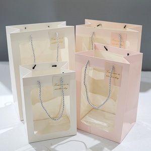 Factory Direct Sale Price Clear Laser PVC Transparent Tote Hand Bag Pink White Flower <b>Gift</b> Bags for Birthdays - Product Image 1