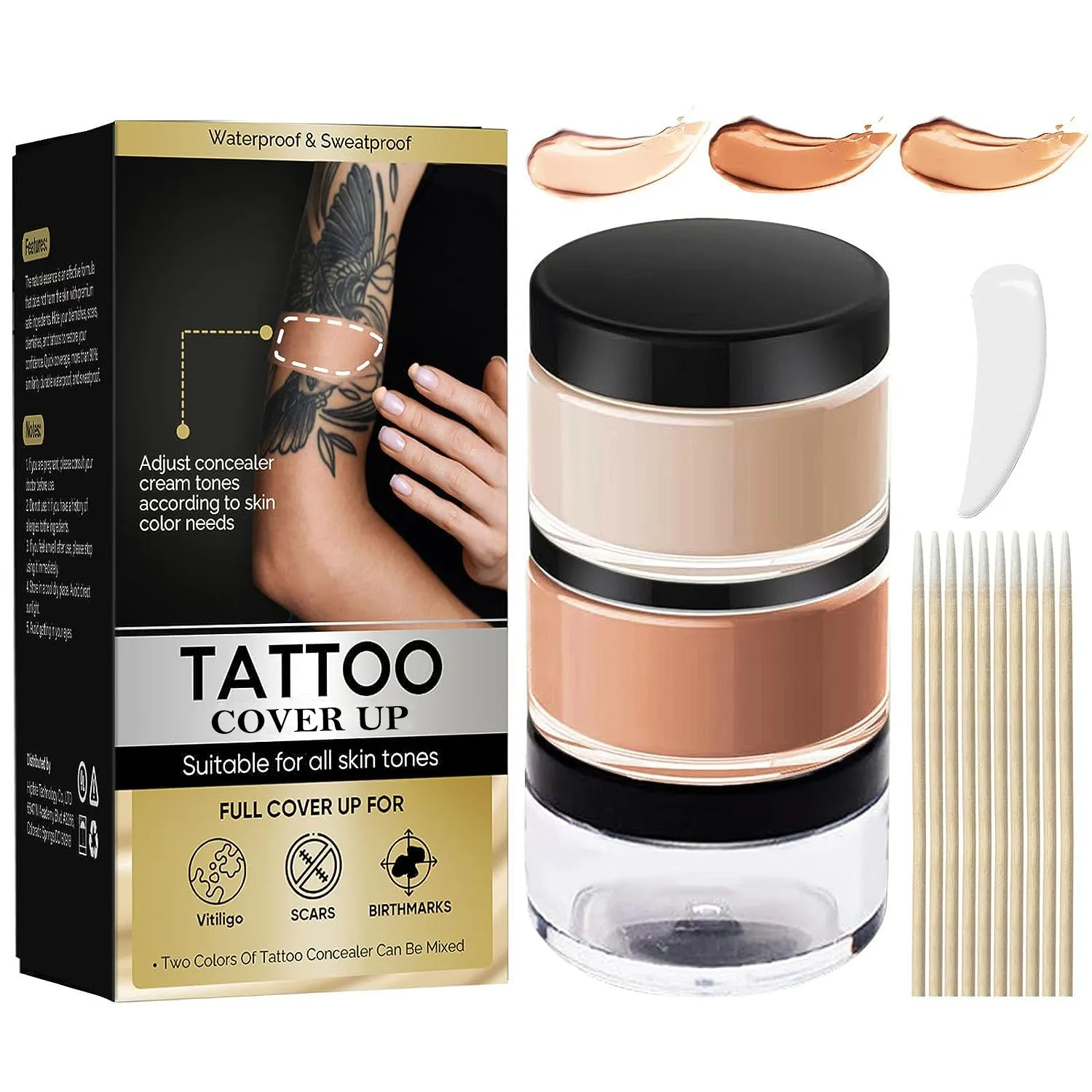 Riasan penutup tato 2 warna, Concealer tato tahan air tahan lama Makeup kaki tubuh profesional untuk tato bekas luka noda gelap