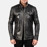 Blouson en cuir noir pour homme, grande taille, style vintage, avec empiècements, fermeture éclair, respirant, coupe-vent, éco-responsable, idéal pour l'hiver et la moto