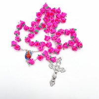 En gros Violet Rose Rose En Pâte Polymère Enterré Perles Chapelet pour Objets Funéraires