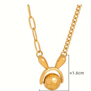 Collar con Colgante de Acero Inoxidable Dorado con Diseño de Oreja de Conejo de Fútbol, de Alta Gama, Simple y Personalizado, para Aniversario - Product Image 6