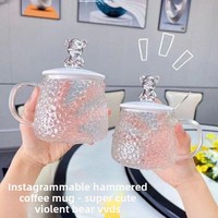 Tasse à thé en verre, inspirée des glaces, résistante à la chaleur, texture martelée, poignée, écologique, style Instagram
