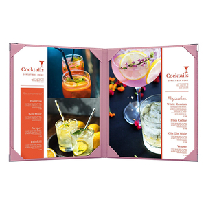 Porte-menu rose en cuir pour café, classeur de menu de restaurant avec coins renforcés, vente en gros - Product Image 1