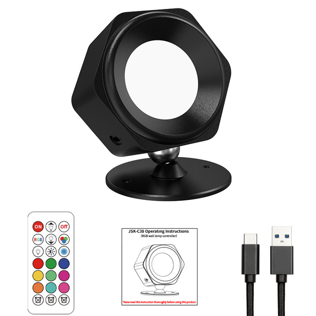 JSK Remote Control Indoor Wall Light Battery Powered Wireless Night Light Smart 360 Magnetic Ball RGB Decor Wall Lamp for Home