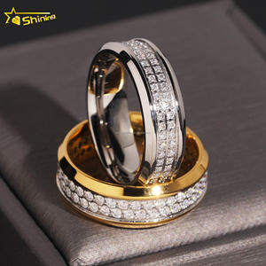 وصول جديد، مخزون بالجملة، خاتم رجالي عصري بتصميم هيب هوب مرصع بصفين من الأحجار، مجوهرات رجالية من الفولاذ 316L مرصعة بالكامل بأحجار الموزانيت الماسية VVS - Product Image 5