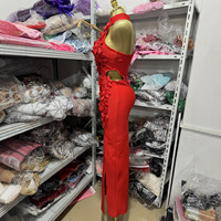 Robe de soirée longue rouge sexy à sept couleurs, nouvelle collection 2026, avec découpes et broderie 3D, style halter, pour femme