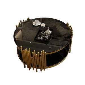 <span class=keywords><strong>Tavolino</strong></span> da Centro per Hotel e Casa con Struttura in Metallo Dorato e Piano in <span class=keywords><strong>Vetro</strong></span> Temperato <span class=keywords><strong>Nero</strong></span> - Product Image 6