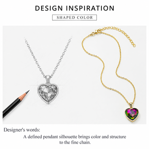 Collier avec pendentif cœur multicolore en zircon en acier inoxydable avec placage sous vide en or 14 carats, chaîne de 40+9,5 cm - Product Image 4