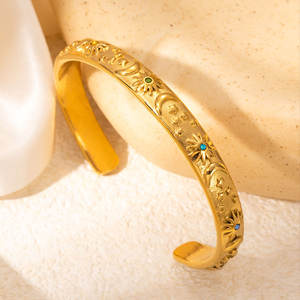 Brazalete de Lujo de Acero Inoxidable 316L, Chapado en Oro de 14k y 18k, Brazalete Abierto Celestial con Circonitas para Mujer - Product Image 5