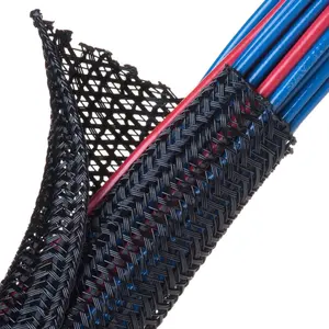 PET warna-warni manajemen kabel penutupan sendiri Split Wrap Braided lengan untuk kawat kabel Hider Cover