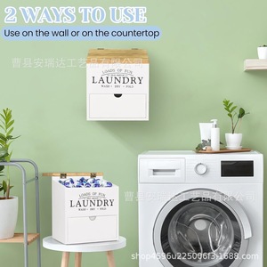 Laundry Detergent Pod <b>Storage</b> <b>Box</b> With Drawer Wooden Flip Top Cover Rectangle Shape Household Organizer For Wash Dry <b>Fold</b> - Product Image 3