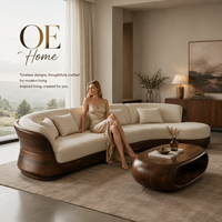 Ensemble de canapés sectionnels modernes en tissu écologique avec cadre en teck de luxe, design incurvé confortable en éponge pour salons et hôtels