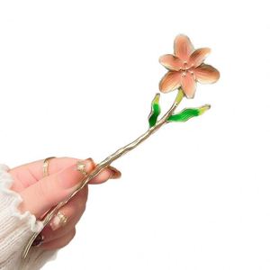 Vintage <b>Sweet</b> <b>Flower</b> Hairpin for Women Elegant Metal Enamel Hair Stick Spring <b>Flower</b> Element Hairpin Hanfu Hair Accessories - Product Image 5