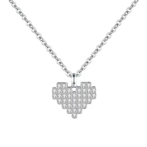 Women Gift Jewelry 925 Sterling Silver CZ Diamond Heart Pendant Necklace