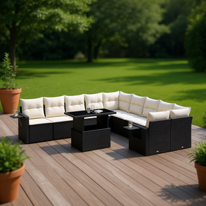 Conjunto de sofá de jardín negro y blanco crema, muebles modernos de patio, seccionales para exteriores con mesa - Product Image 2