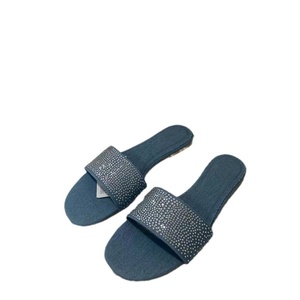 QuiteS Summer New Fashion Women's Flat <b>Open</b> Toe Back Empty Sandals Blue Rhinestones Casual Anti-Slip - Product Image 1