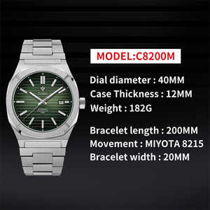 Nuevo Reloj <span class=keywords><strong>CADISEN</strong></span> para Hombre Reloj Automático para Hombre Movimiento Japonés Cristal de Zafiro Esfera de 40 mm Relojes de Pulsera Impermeables 100 m C8200 - Product Image 6