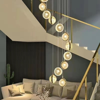 Longue boule de cristal goutte pendentif lumière moderne chaîne de fer lustre Duplex escalier en colimaçon éclairage personnaliser fournisseur