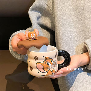 Tazza in Ceramica <span class=keywords><strong>Tom</strong></span> e <span class=keywords><strong>Jerry</strong></span> con Cannuccia e Coperchio in PP, Bicchiere per Bambini, per Ufficio, Casa e Regalo - Product Image 4