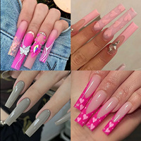 Nouveaux faux ongles à pointe fantôme transfrontaliers, 500 pièces par boîte, entièrement adhésifs, longs, style stiletto, pour manucure française, en gel souple