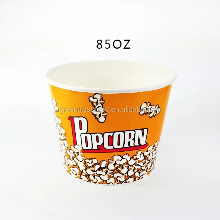 Green Treasure Large Big Size Costom Paper Tub Cup 64oz 85 OZ Paper Fried Chicken Popcorn Bucket with Lid