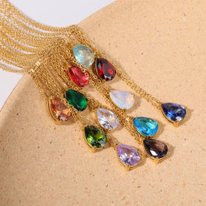 Collar con Colgante Redondo de Circonita de Colores, Chapado en Oro de 18K, Cadena con Cuentas Delicadas, Joyería de Moda con Diseño de Dibujos Animados, Unisex, para Regalo - Product Image 1