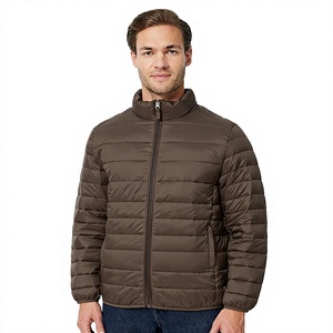 Chaqueta Acolchada Marrón para Hombre, Cuello Alto, Cierre de Cremallera, Resistente al Viento, Informal de Invierno, Relleno de Poliéster, Corte Regular - Product Image 1