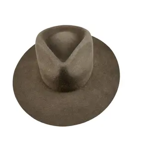 Grosir topi flanel wol Australia 100% coklat topi fedora tepi lebar untuk wanita pria Fashion