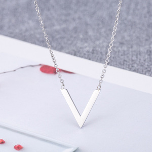 yunnique Custom Letter V <b>Titanium</b> Steel Clavicle <b>Chain</b> Necklace For Women Minimalist Geometric Design Gift Jewelry - Product Image 4