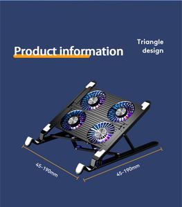 Tấm tản nhiệt <span class=keywords><strong>laptop</strong></span> chơi game RGB có thể điều chỉnh độ cao, làm mát máy tính xách tay với 4 quạt nhựa êm ái và giá đỡ điện thoại - Product Image 6