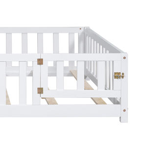 Letto a terra moderno in legno massello <span class=keywords><strong>Montessori</strong></span> per bambini con protezione anticaduta, telaio a doghe, culla singola per neonati da 0-3 anni - Product Image 3
