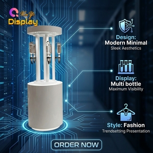 Stazione di Ricarica Profumi Personalizzata Eco-Friendly con Illuminazione LED, Bancone Curvo in MDF Bianco per Boutique di Lusso - Product Image 1