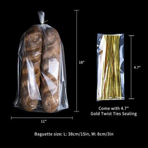 11 sacs à pain français de 18 pouces, 100 sacs en plastique transparent pour baguettes longues avec attaches torsadées offertes, micro-perforés - Product Image 3