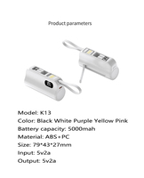 Mini Banco de Energía Portátil de PVC de 5000 mAh con Conector de Cola, Pantalla Digital y Cable Integrado de Doble Cabezal, Soporte para Teléfono Celular KC 3 en 1